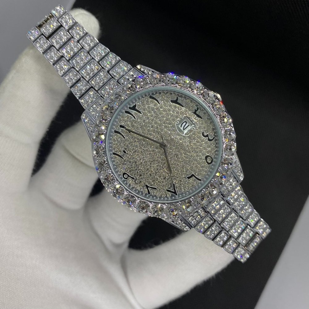 Limited Edition 18K Real Silver Color Plated Iced Out Luxury Brand Watch
